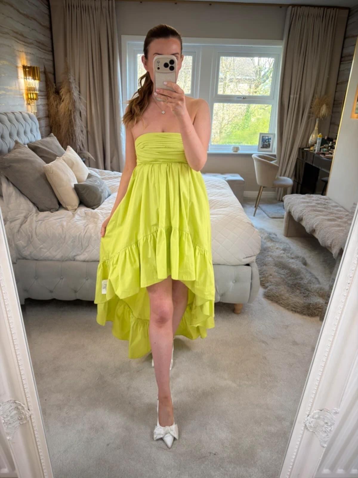 BNWT Asos Lime Green Strapless Dip Hem Dress 8