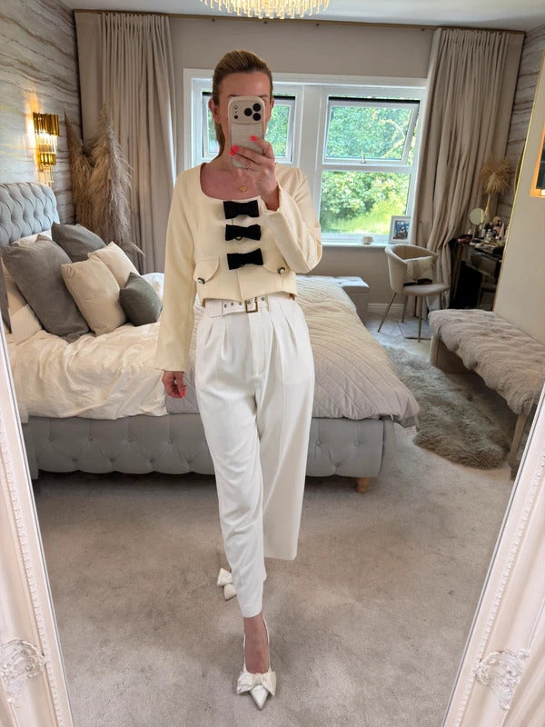 BNWT Sister Jane Cream & Black Bow Jacket Small