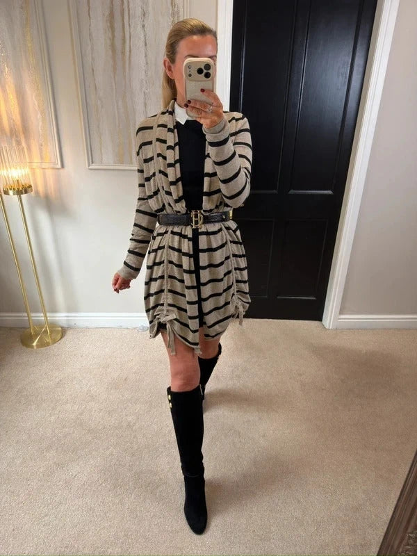Y2K AllSaints Beige & Black Stripe Cardigan 8