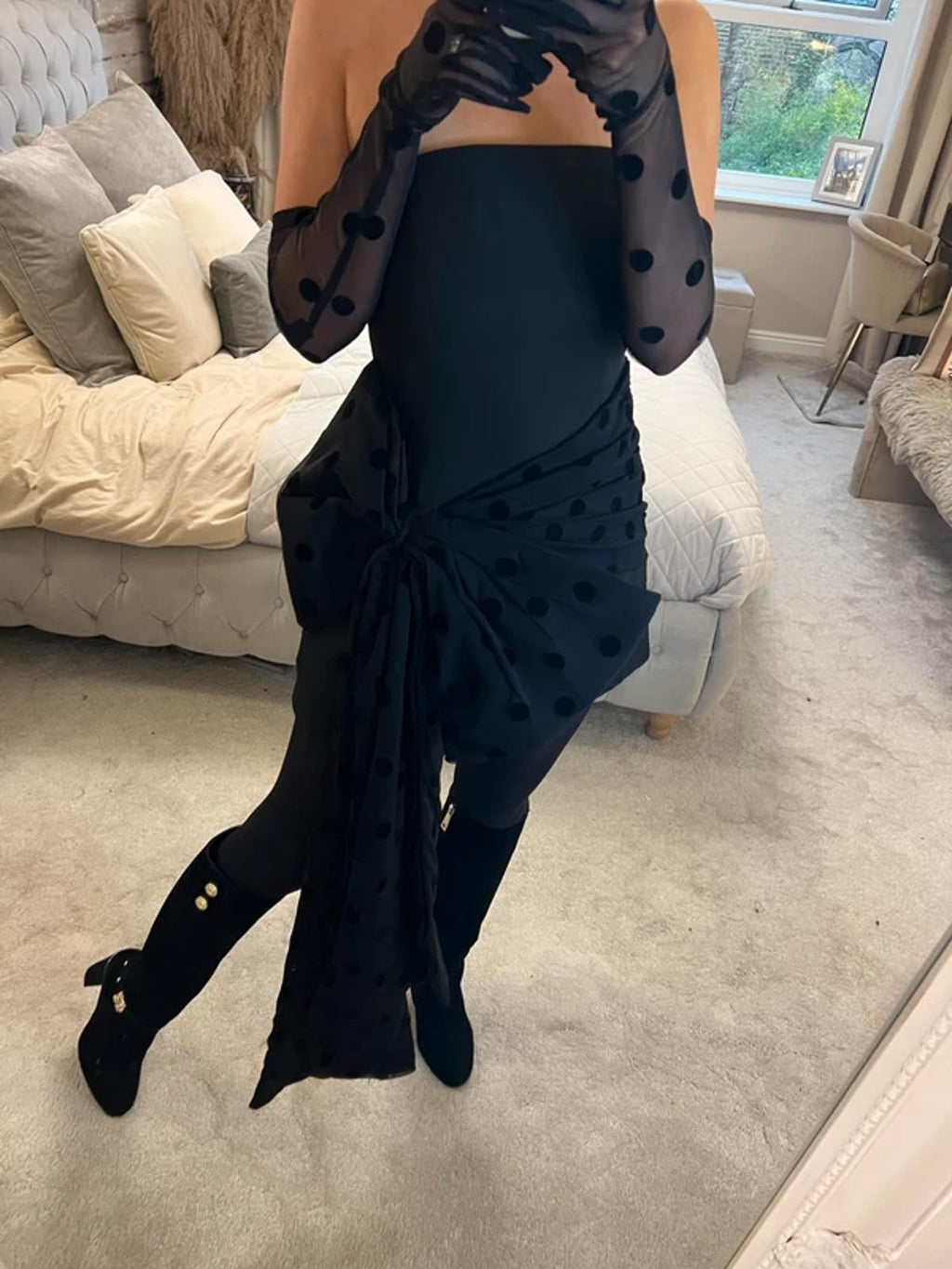 Murci Black Oversized Bow Mini Dress With Gloves 8