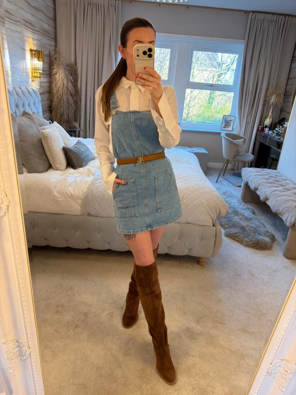 Topshop Light Denim Pinafore Mini Dress 6