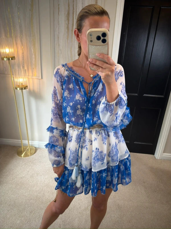 BNWT River Island Blue & White Floral Mini Dress