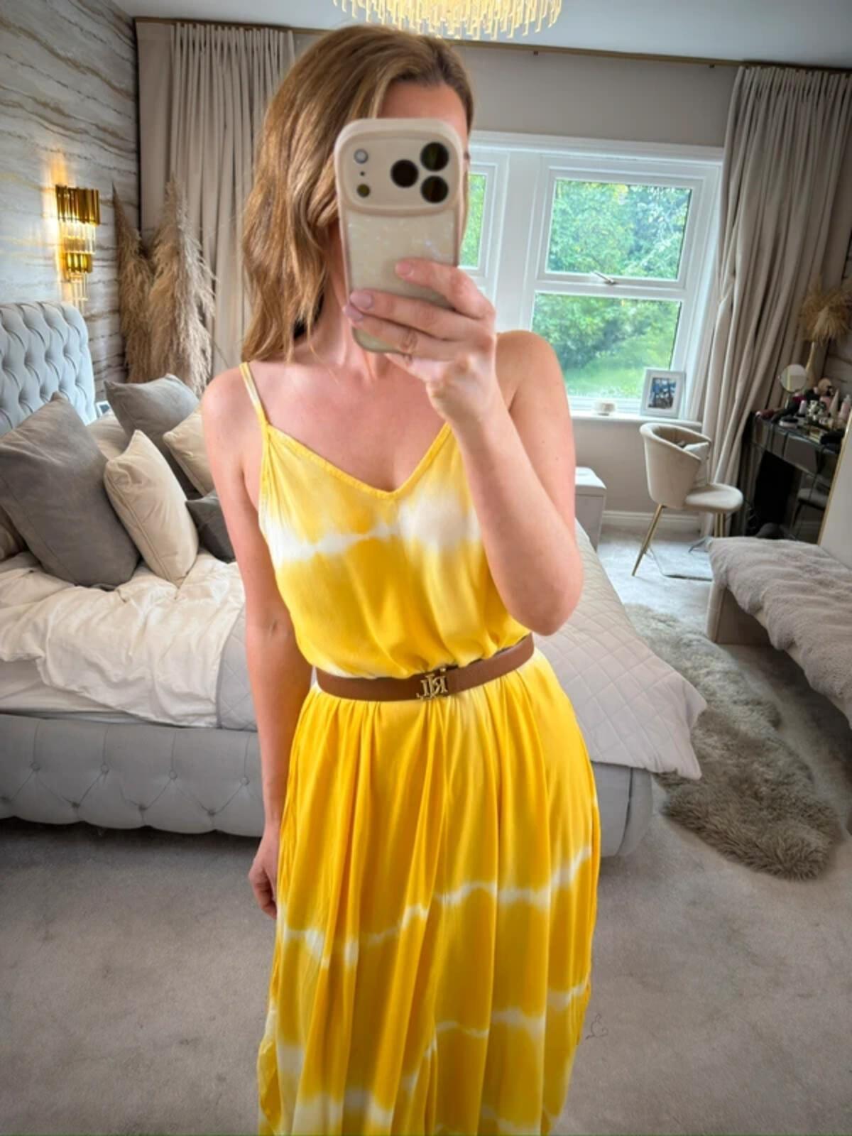 Boutique Yellow Tie Dye Dip Hem Dress One Size