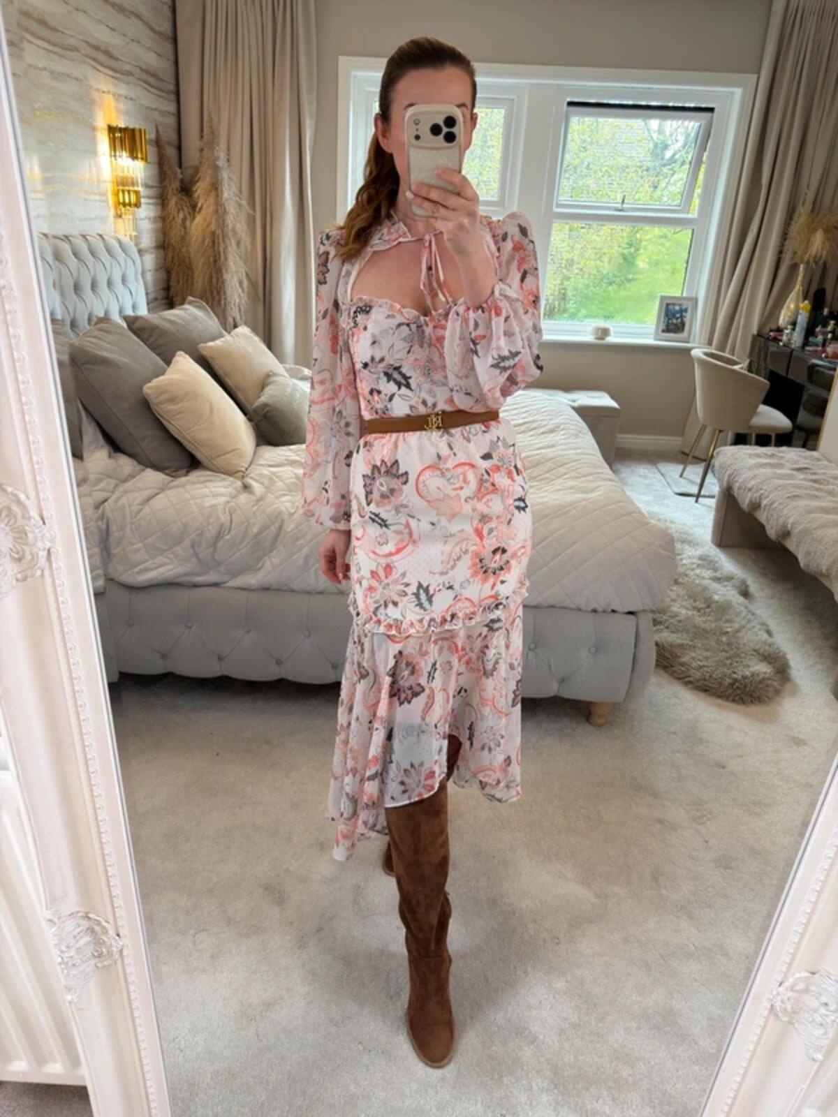 River Island Boho Tie Front Dip Hem Dress 8