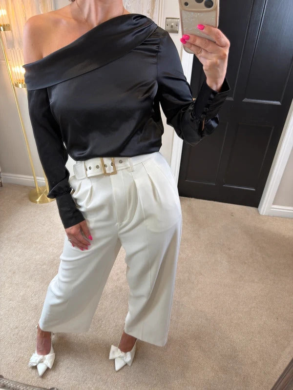 River Island Black Satin Off The Shoulder Blouse 8