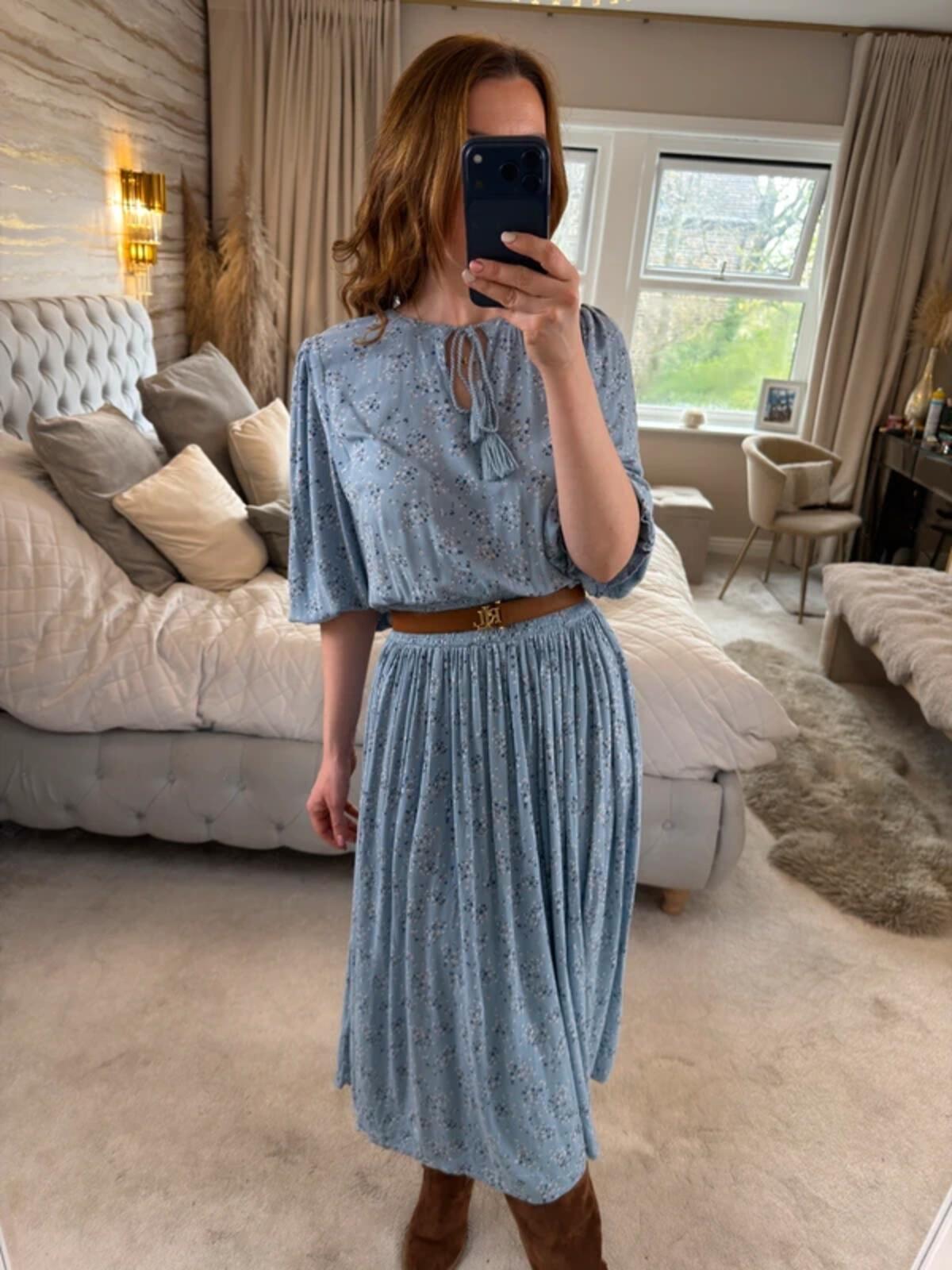 M&S Blue Floral Tassel Midi Dress 16