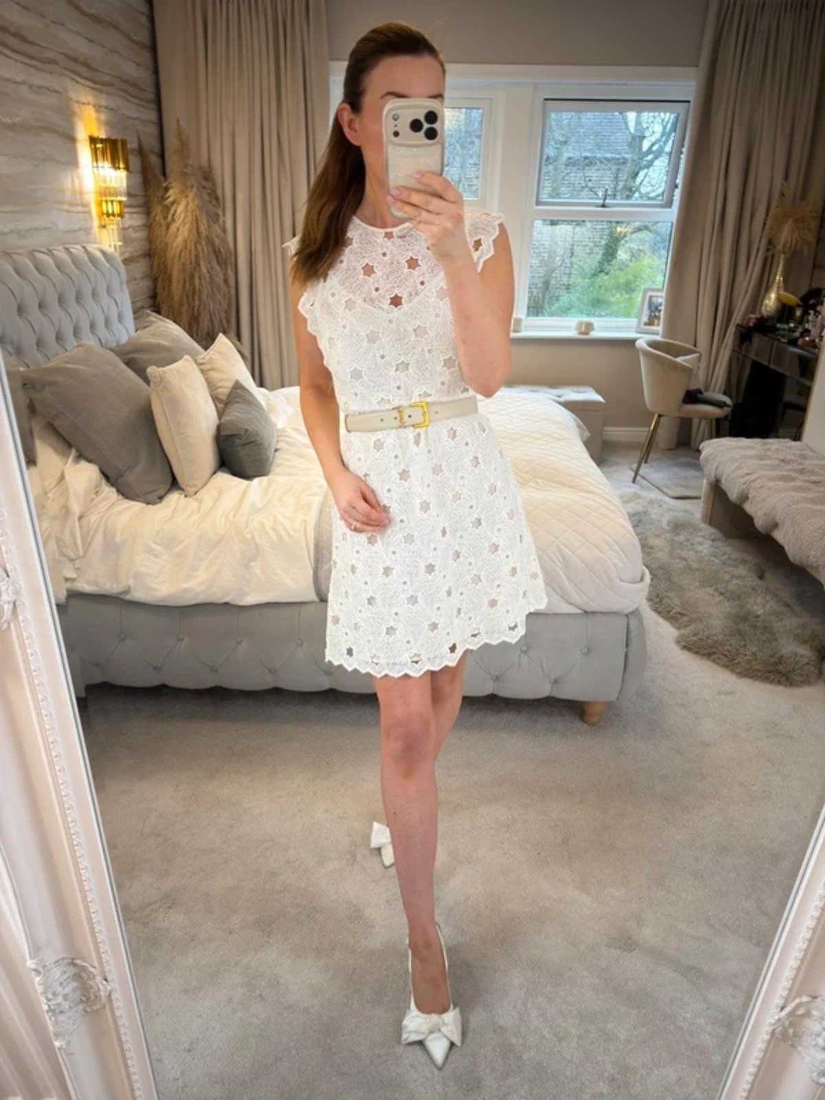 Zara White Lace Star Mini Dress Small