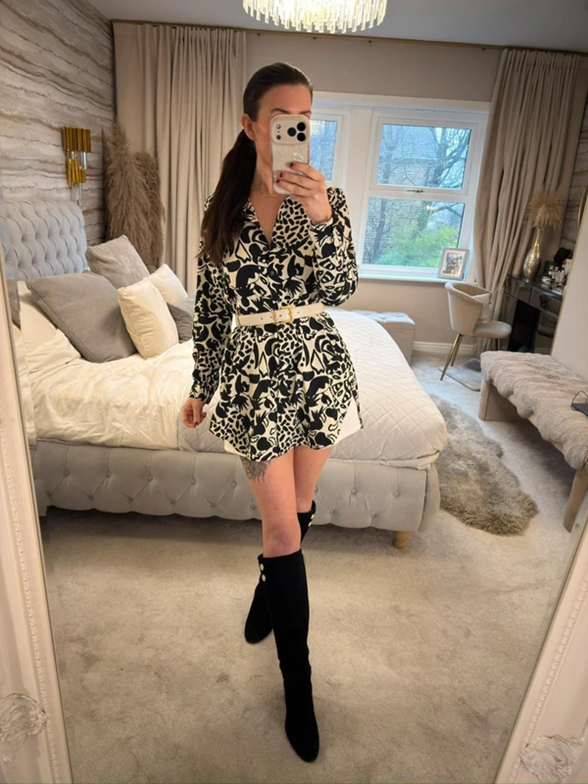 Monki Cream & Black Oversized Shirt XS