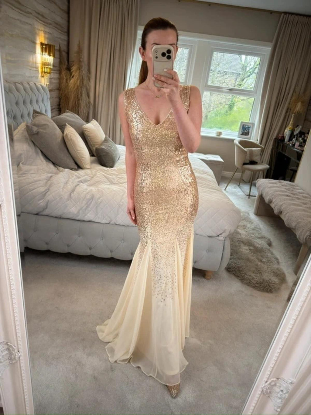 BNWT Goddiva Gold Sequin Evening Dress 6/8