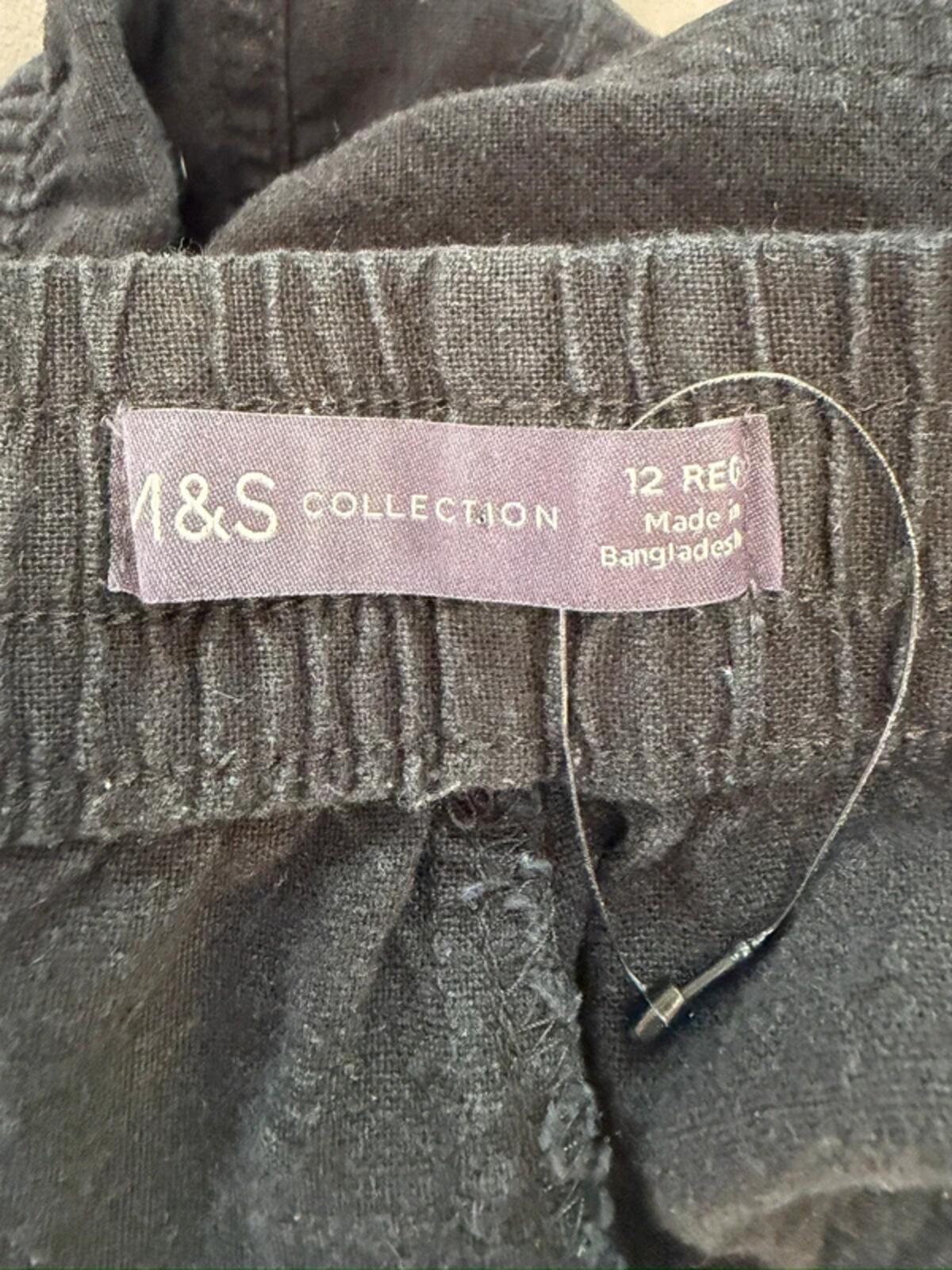 M&S Black Linen Blend Trousers 12 Regular