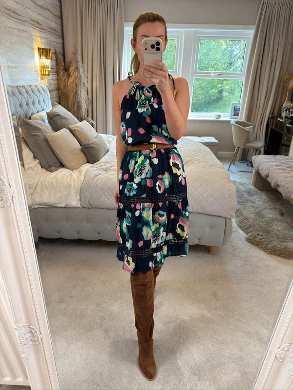 M&S Navy Floral Tassel Beach Sundress 8