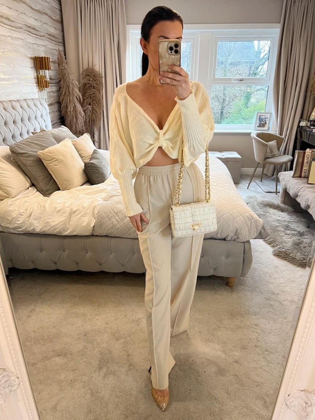 Cream Knot Front Knitted Top Large