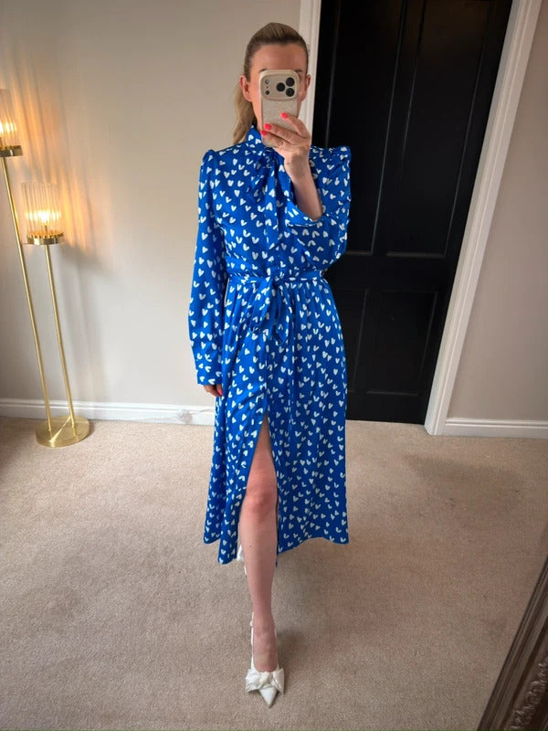 BNWT Anne Louise Boutique Blue & White Heart Shirt Dress Size 10