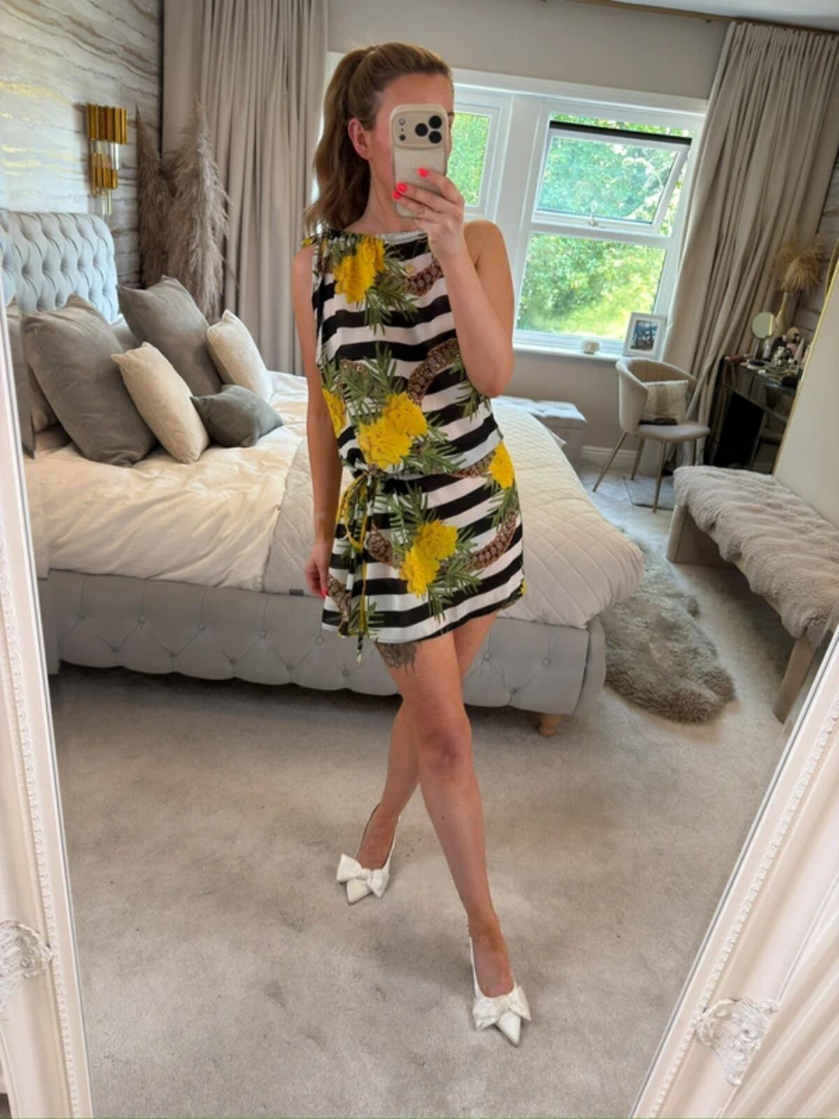 Bora Rosa Black Stripe Floral Print Sheer Cover Up / Mini Dress