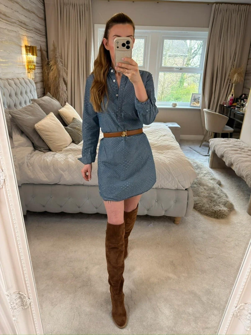 Jack Wills Blue Textured Belted Shirt Dress 8