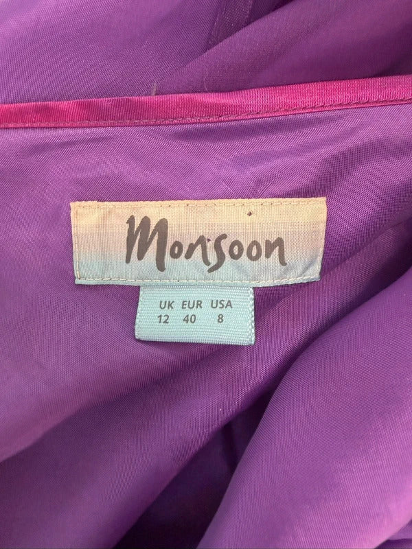 Vintage Monsoon Purple Floral Silk Devore Midi Dress 10/12