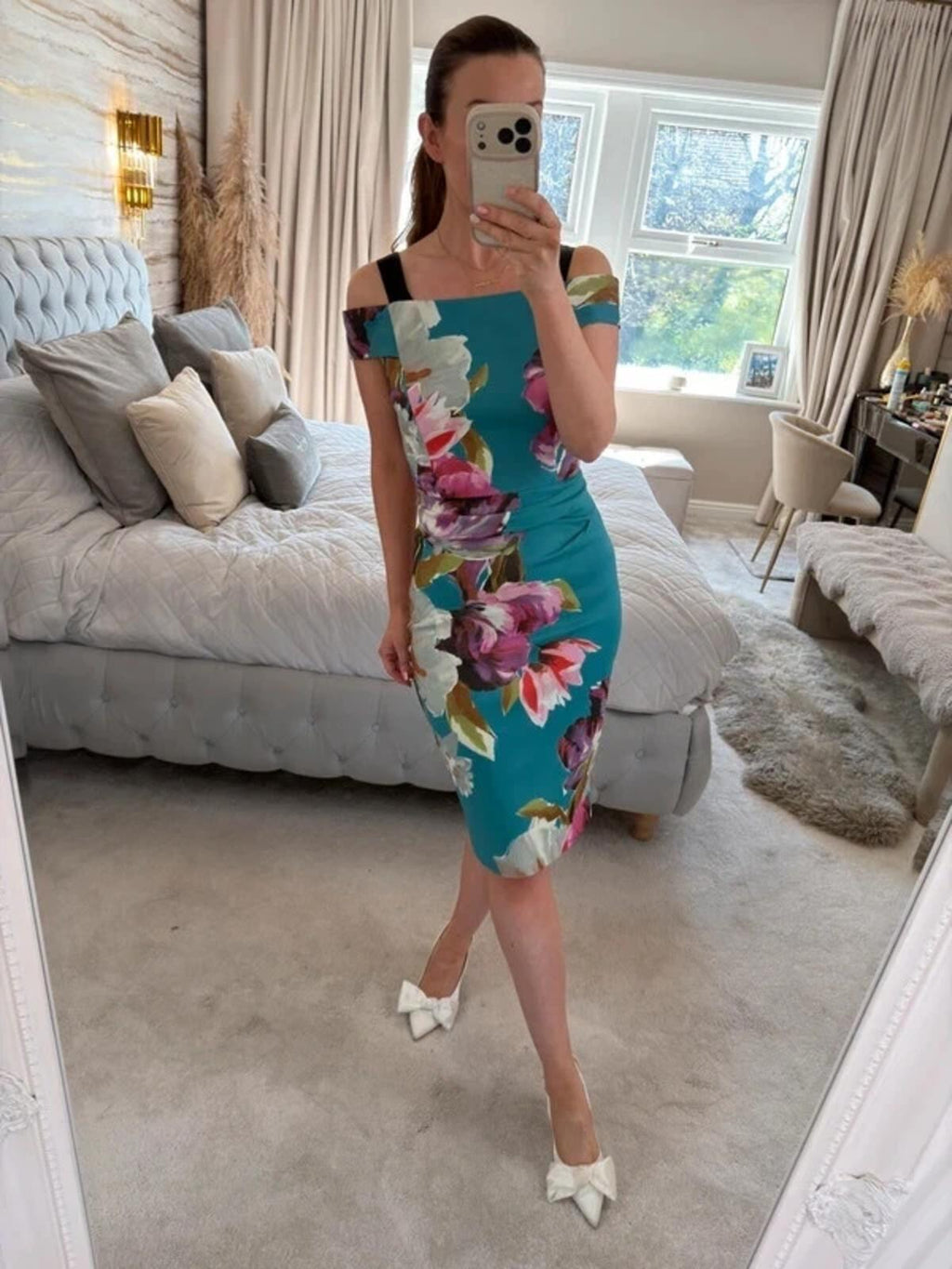 Karen Millen Teal Floral Dress 10