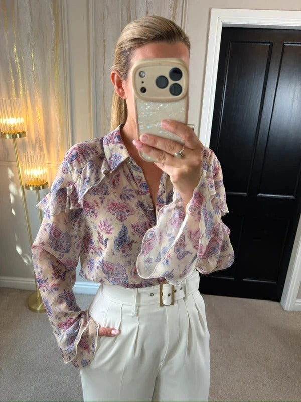 River Island Multicoloured Paisley Frill Blouse 16