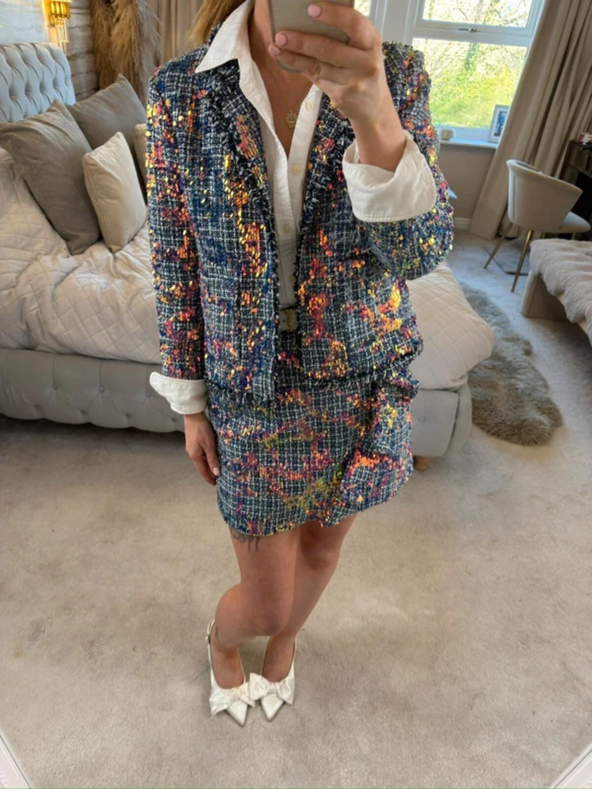 River Island Sequin Tweed Blazer & Skirt Co Ord