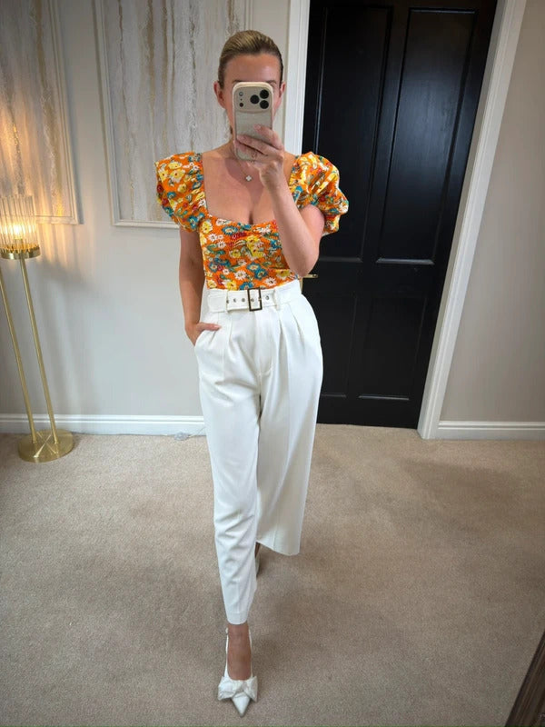 Zara Orange Puff Sleeve Crop Top 8/10