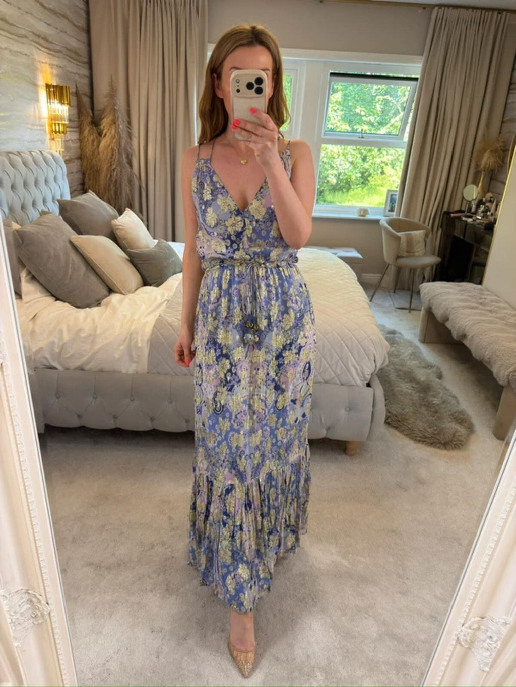 River Island Lilac & Gold Boho Tassel Maxi Dress 8