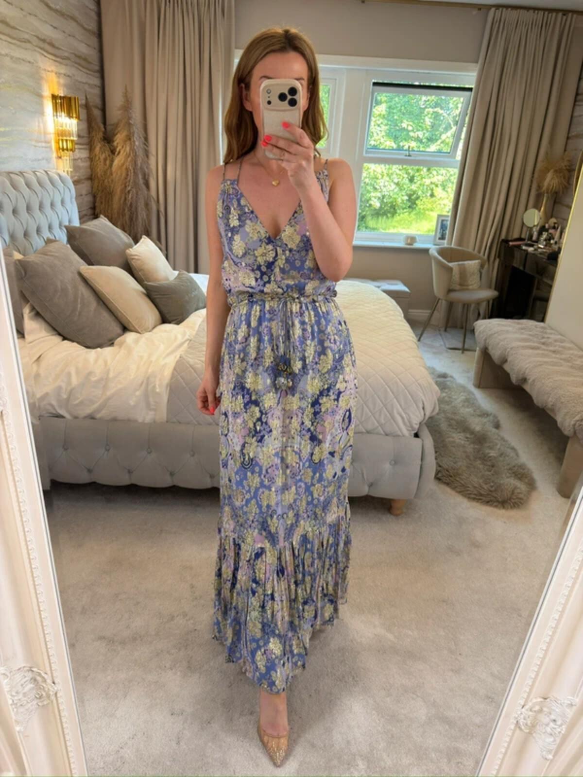 River Island Lilac & Gold Boho Tassel Maxi Dress 8