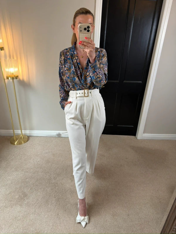 Sarah John Floral Plunge Blouse Size Medium