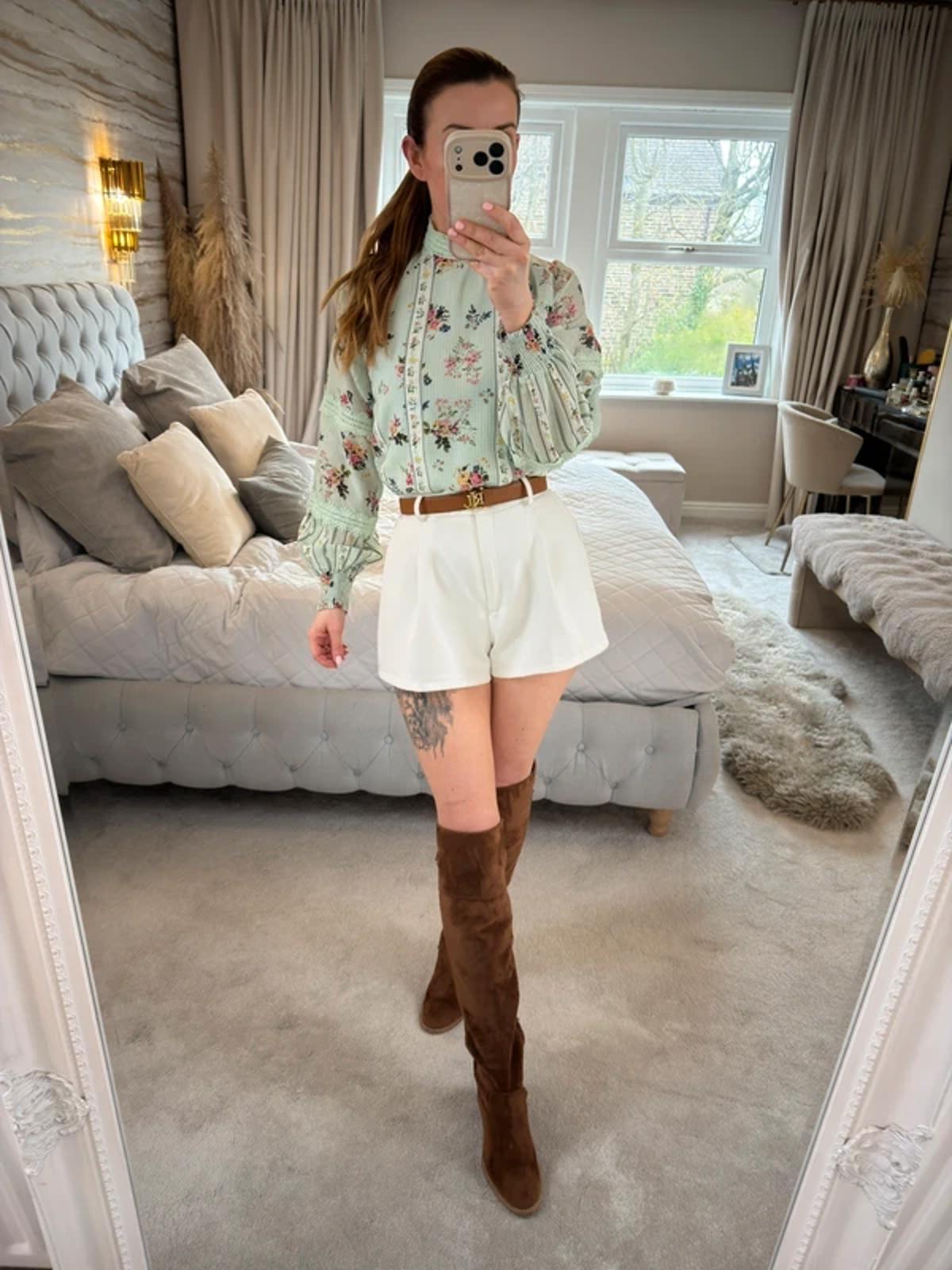 Hermant & Nandita Mint Green Floral Lace Blouse XS