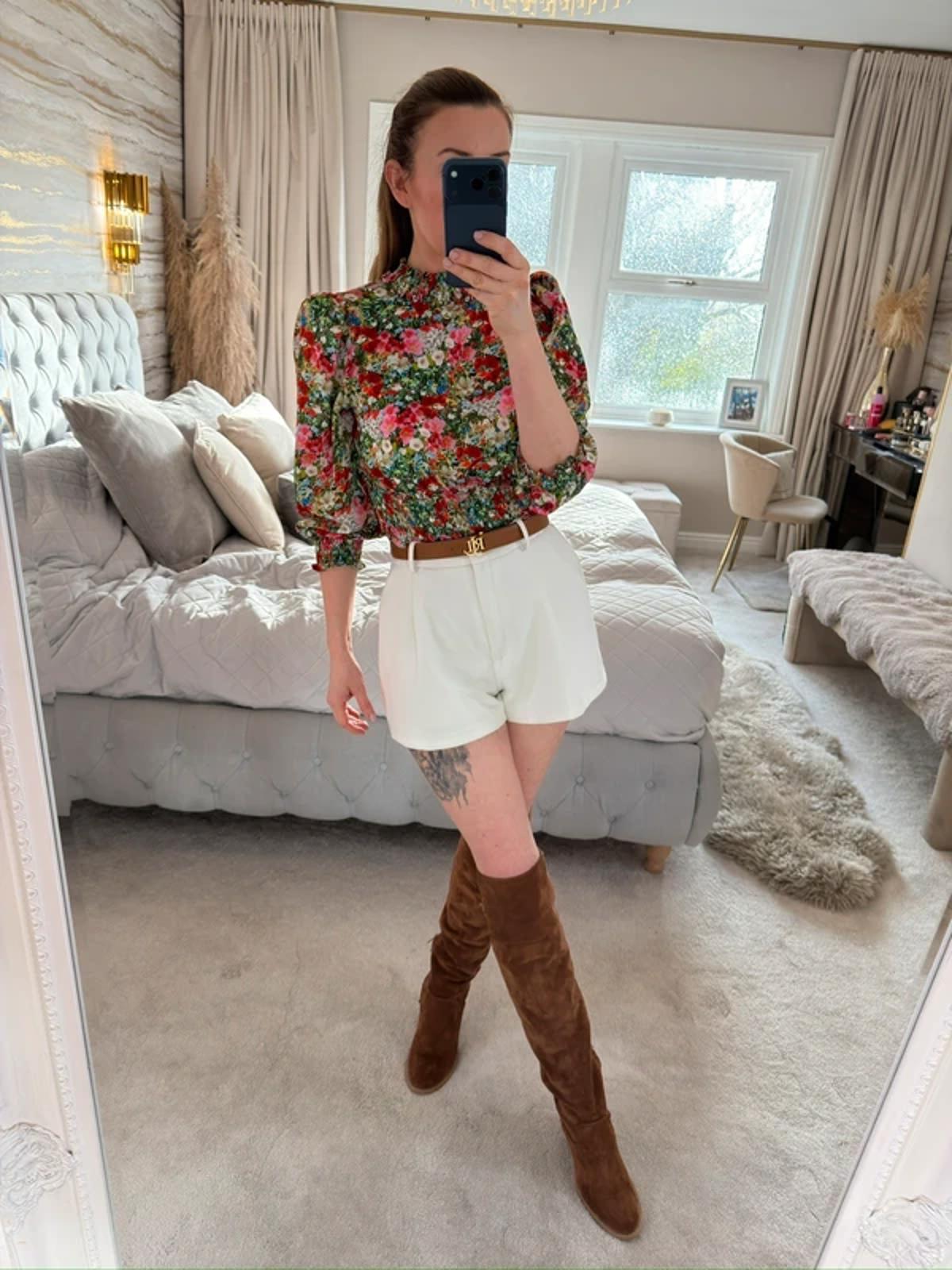 Zara Satin Floral Puff Sleeve Blouse XS