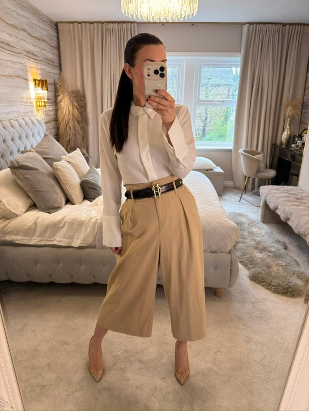 River Island Beige Cropped Wide Leg Trouser 14