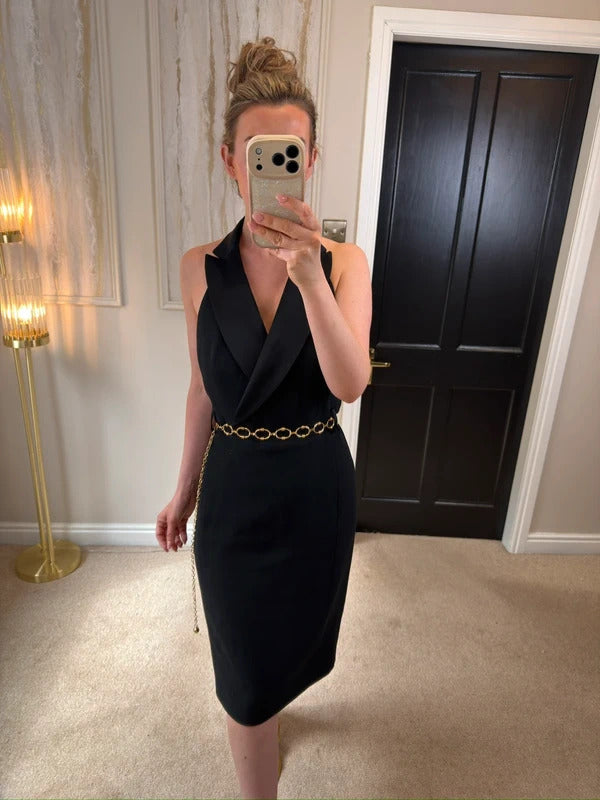 Karen Millen Black Halterneck Tuxedo Dress 12