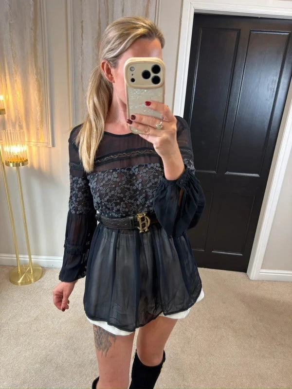 French Connection Black Sheer Boho Tunic 10