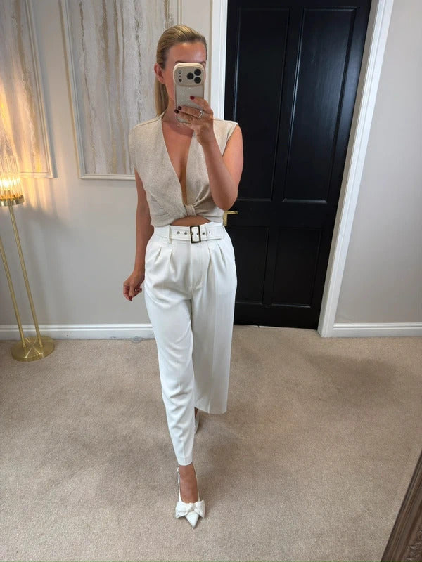 BNWT Zara Oatmeal Linen Blend Twist Front Blouse Small