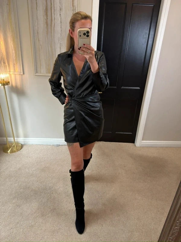 Zara BNWT Black PU Leather Mini Dress XS