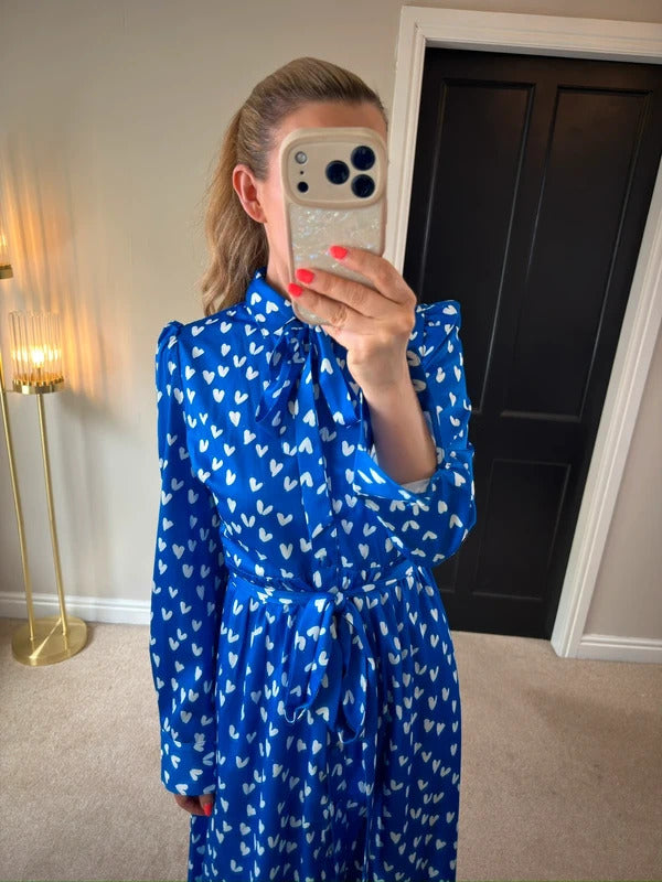 BNWT Anne Louise Boutique Blue & White Heart Shirt Dress Size 10