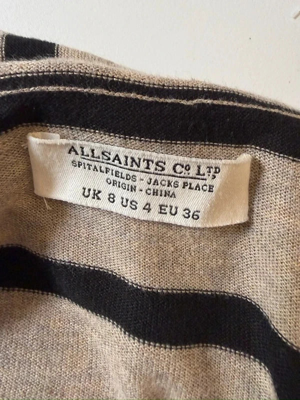 Y2K AllSaints Beige & Black Stripe Cardigan 8