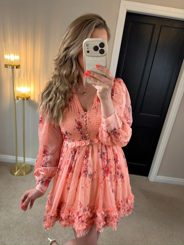 BNWT Anne Louise Boutique Pink Floral Frill Dress 8
