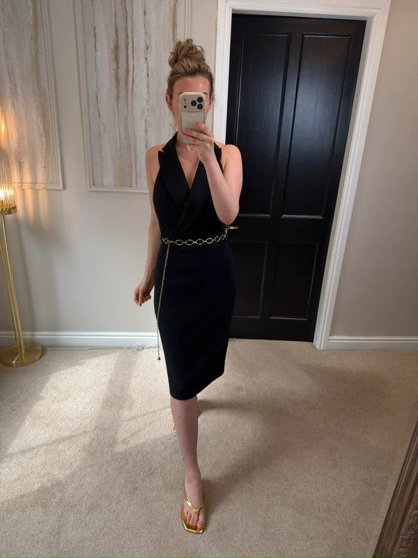 Karen Millen Black Halterneck Tuxedo Dress 12