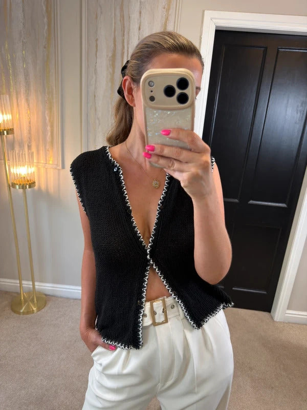 ASOS Black & White Crochet Waistcoat Small