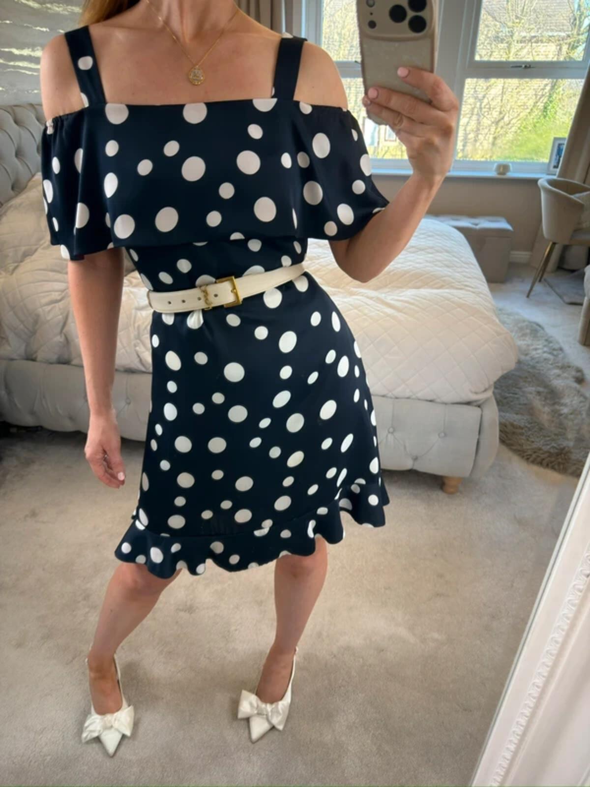 Michaela Louisa Navy & White Polka Dot Dress Small