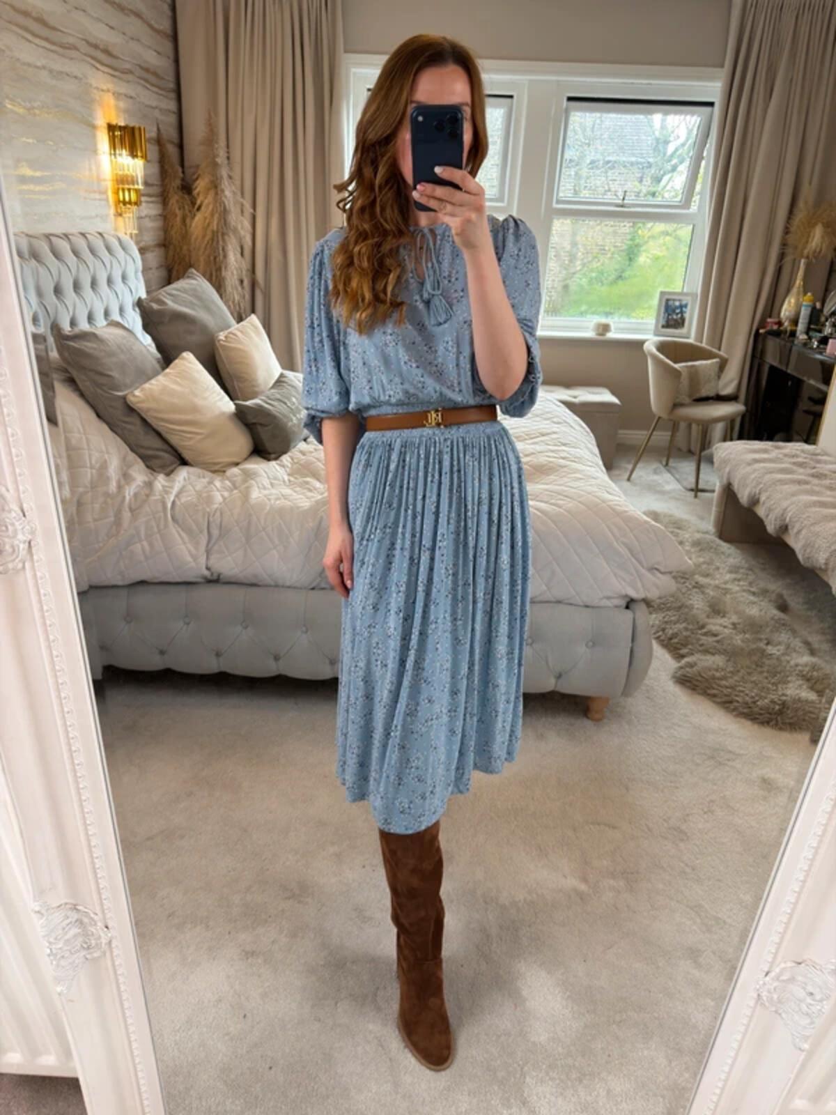 M&S Blue Floral Tassel Midi Dress 16
