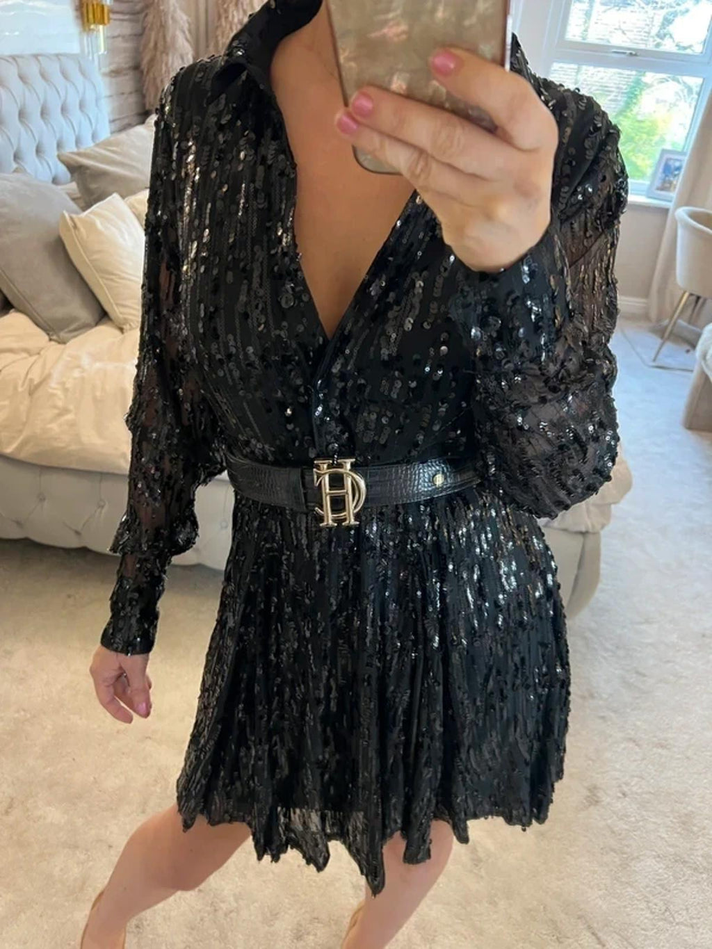 River Island Black Sequin Mini Dress 10