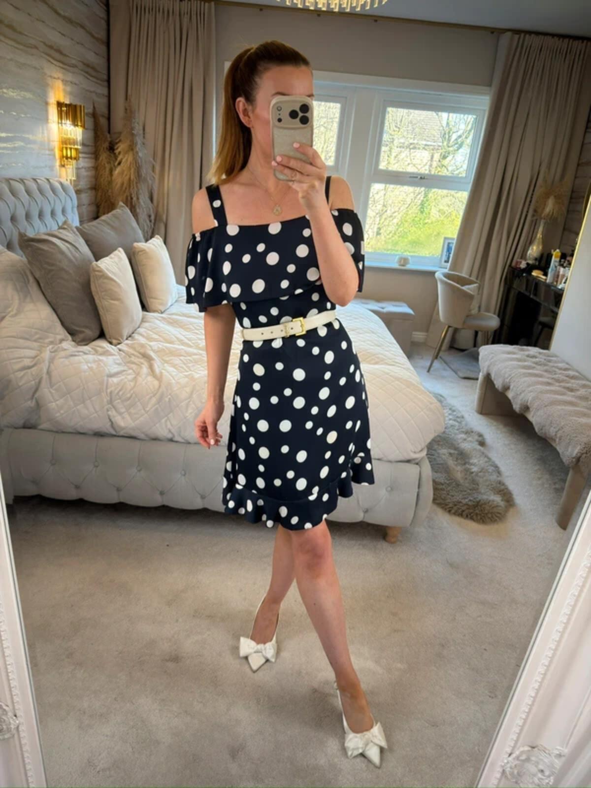 Michaela Louisa Navy & White Polka Dot Dress Small