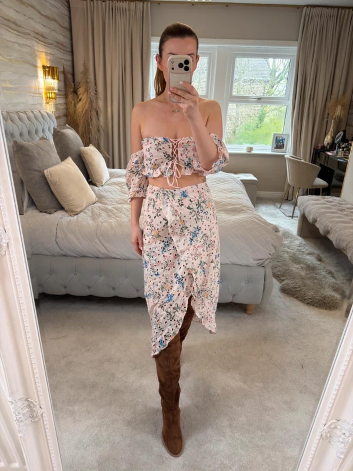 ASOS Pink Floral Broderie Anglaise Skirt Co Ord 8 BNWT