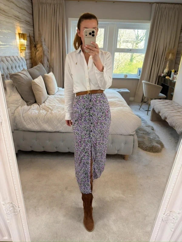 Motel Purple Floral Midi Skirt Large