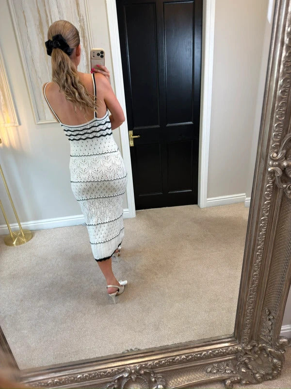 Boutique White & Black Crochet Midi Dress Small