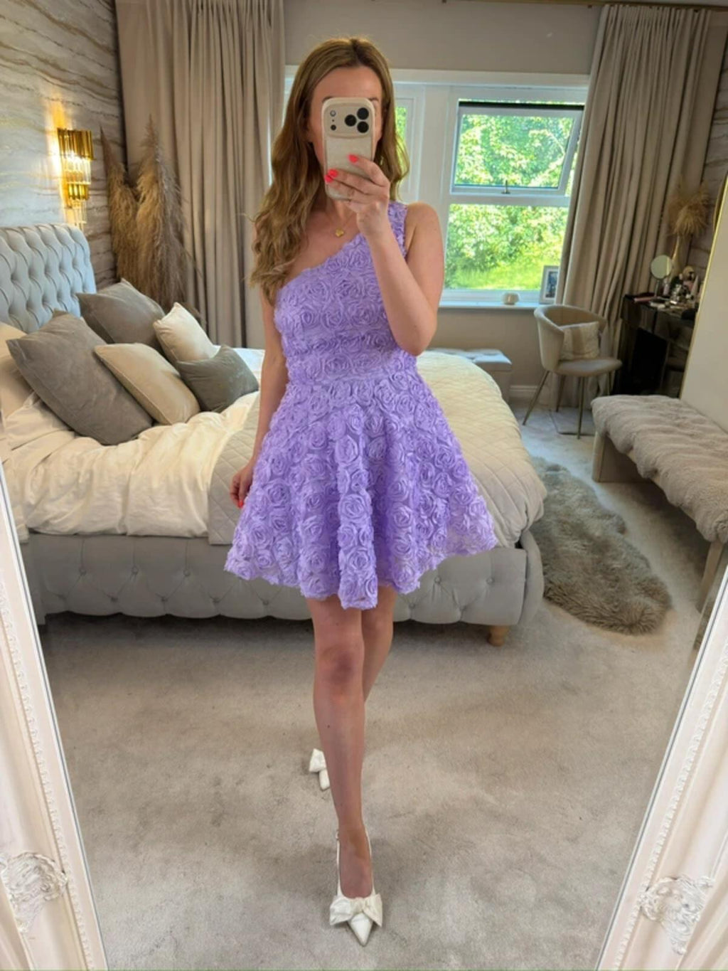 Faeriesty Lilac 3D Floral Petal Mini Dress Small