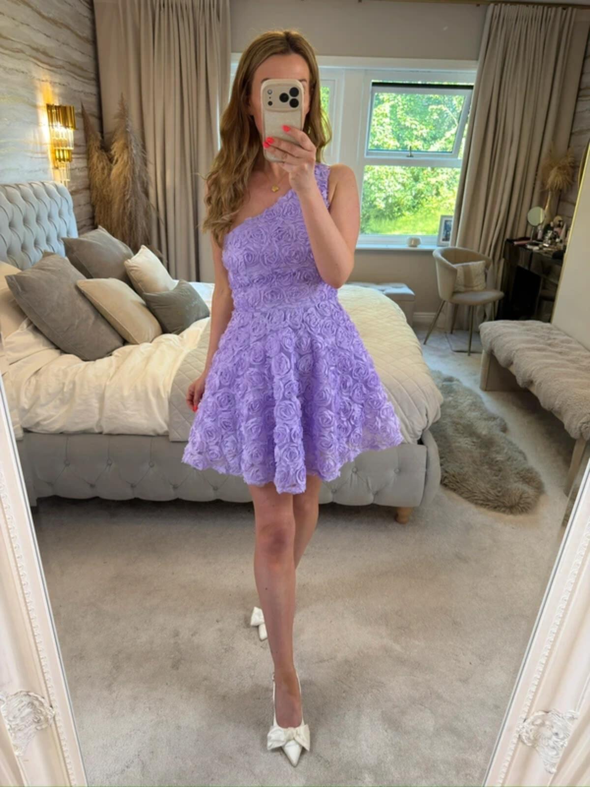 Faeriesty Lilac 3D Floral Petal Mini Dress Small