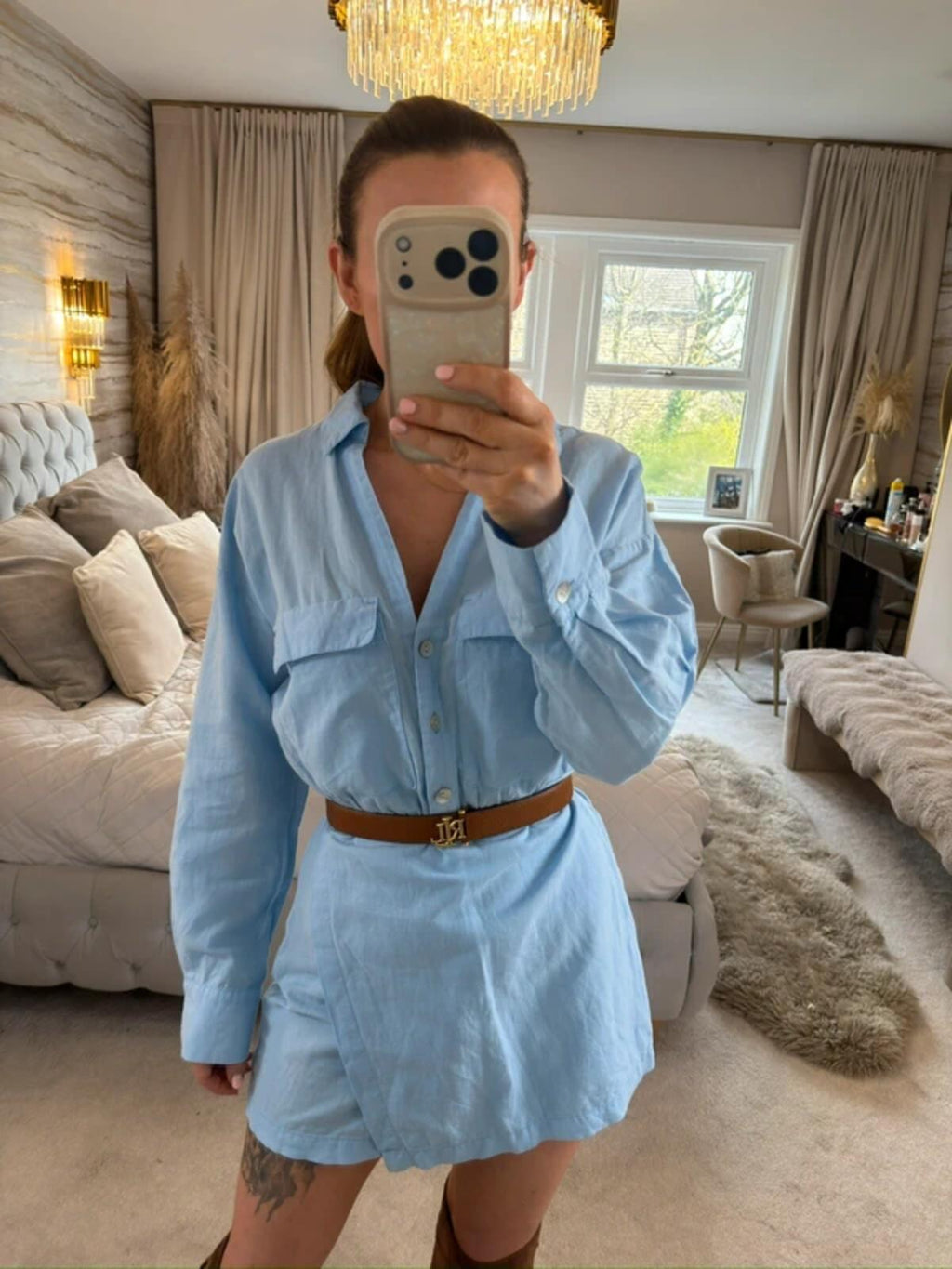 Zara Light Blue Linen Mix Playsuit XS