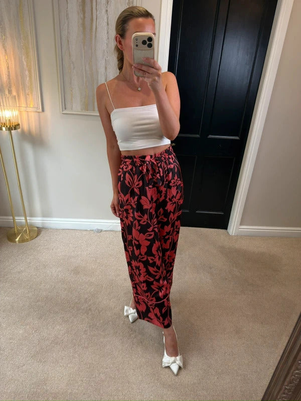 Zara Red Wide Leg Cropped Trousers Small